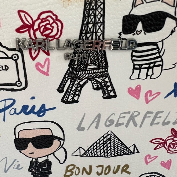 Karl Lagerfeld White Graphic Print Handbag with Logo Strap - Picture 15 of 16